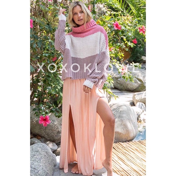 POL PLUS Pink 3 Tone Color Block Sweater Turtleneck Oversize Fit - Picture 14 of 14